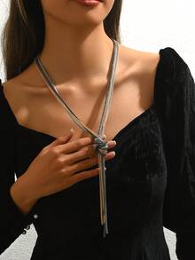 1 件女士时尚简约个性化打结流苏项链，适合日常佩戴 - 金色 - 查看 3