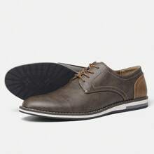 Men's Business Casual Shoes, Color Block Leather Upper, Retro Derby Shoes, KD4163 White Stitching