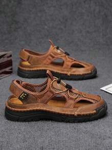 Herren handgenähte Sandalen - geschlossene Zehenpartie, atmungsaktive Freizeitsschuhe, rutschfeste Sommer-Wanderschuhe mit Gummisohlen, atmungsaktives Mesh und verstellbaren Kordeln. Schwarz, Khaki oder Weiß - perfekt für lässige Outdoor-Abenteuer, atmungsaktive Sommerschuhe | Lässiger Fischerboot-Stil | Gummisohlen