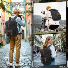 Camera Bag Backpack For DSLR/SLR Mirrorless 15.6 Inch Laptop Camera Back Pack For Photographers Anti-Theft Photography Bags Case With Tripod Holder & Rain Cover - 黑色 - 查看 2