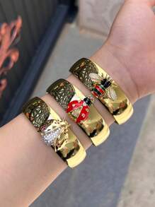 1pc Retro Bee Insect Zirconia Crystal Embellished Bronze Plated Gold Open Cuff Bracelet, Suitable For Women Daily & Party Wear