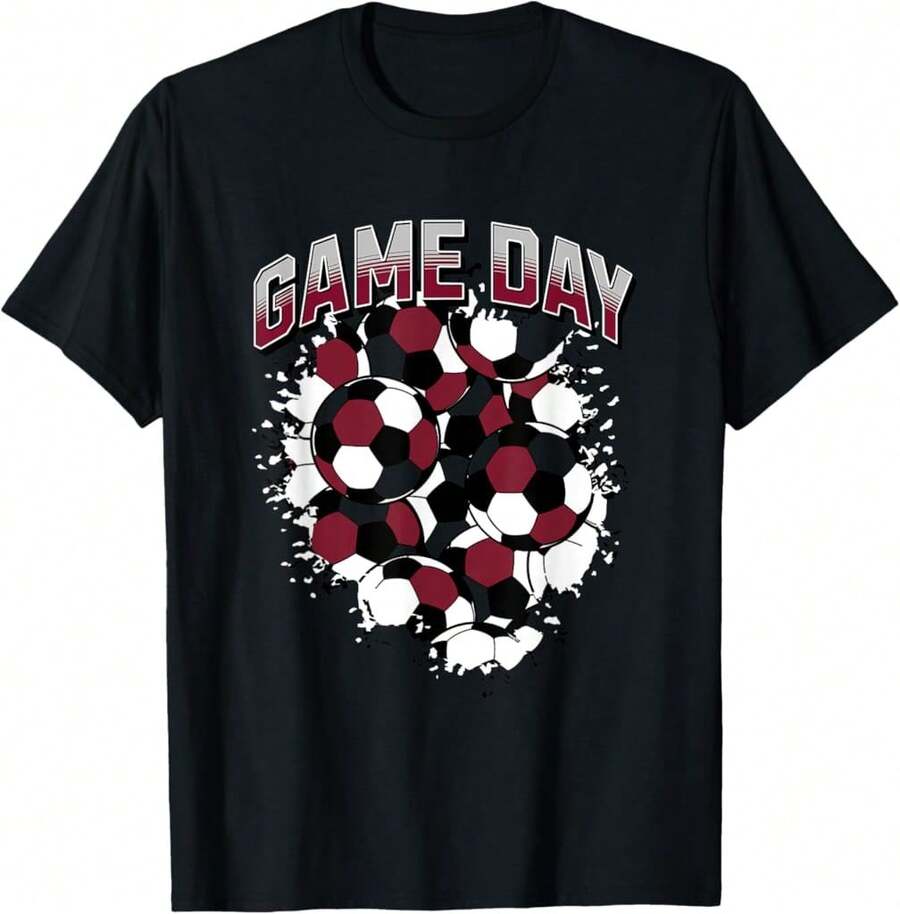 Game Day Soccer Football Sports Fan Maroon Black & White T-Shirt^Gro Gift Ideas - Black - View 1