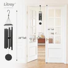 28" Wind Chimes For Outside With Clear & Crisp Sound, Coolest Metal Windchimes Outdoors With Pine Wood Striker, Unique Gift For Mom, Garden Decoration(Black)