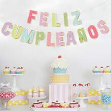 1 Set Birthday Flag Banner Party Decoration Hanging Flag Spanish Macaron Letters Birthday Flag