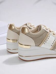 Preppy Casual Glitter Outdoor Wedge Sneakers - Gold - View 5