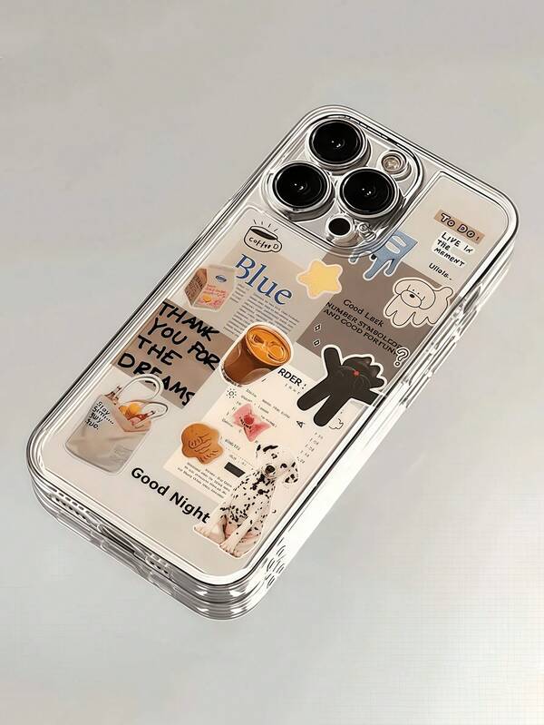 1pc Coffee Theme Puppy Graphic Transparent Full Coverage TPU Phone Case Compatible With IPhone 17 16 15 14 13 12 11 Pro Max, A55/54/53/52/51, S25/24/23/22/21 Series