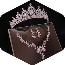 EBUDAE Tiaras y coronas para mujeres, conjunto de joyas nupciales de tiara, aretes y collar con cristales, accesorios de disfraz para fiesta, Halloween, baile de graduación y concursos de belleza