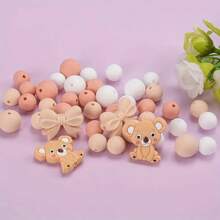 36/38/43pcs Cute Silicone Bead Set, 12mm/15mm Solid Color Koala Pattern Round Loose Beads, Used For DIY Jewelry Making, Key Chain, Pen Strap, Bracelet, Necklace, Pendant Handcraft Supplies