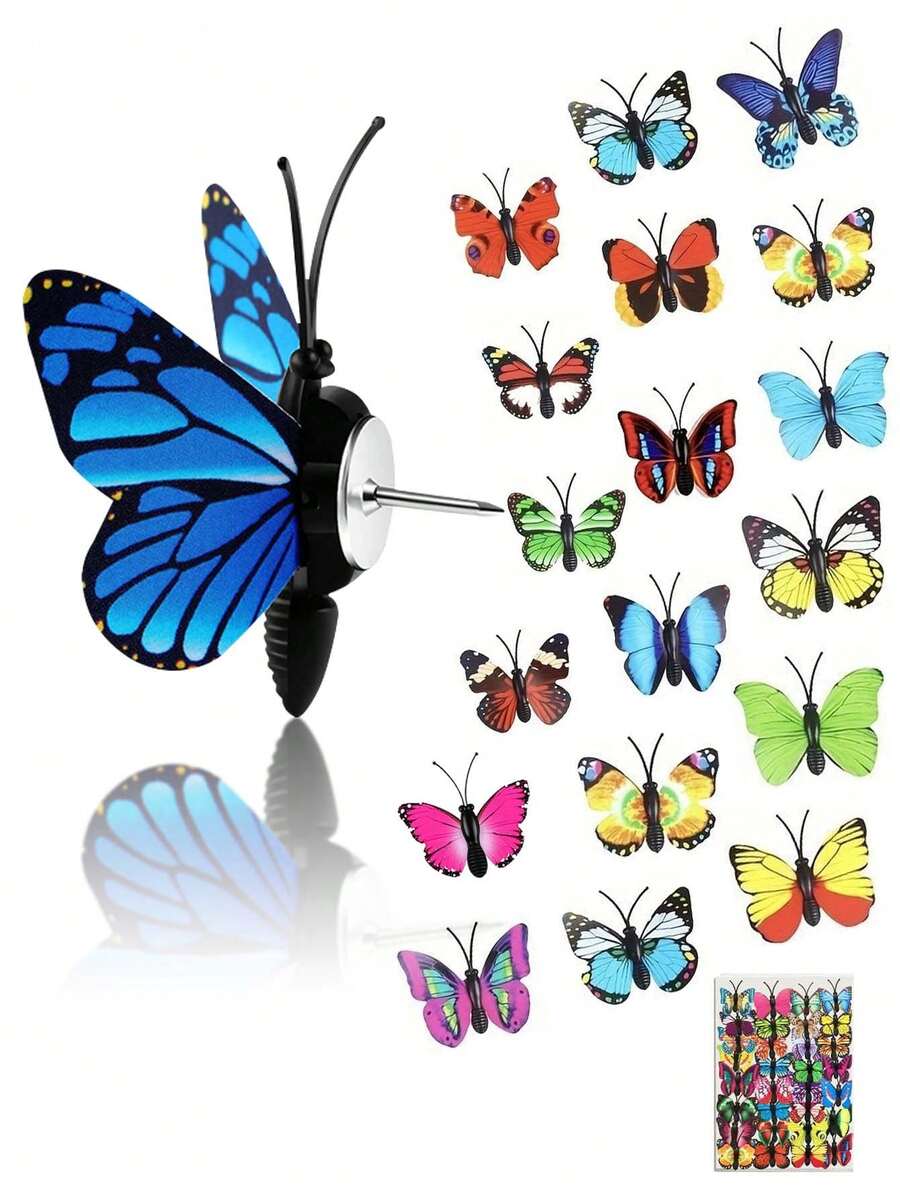 20pcs/40pcs 3D Colorful Butterfly Shaped Push Pins, Felt Pinboard Decorations, Ins Style Wall Art Display Pins, Random Style For Photo Wall, Memo Board, Bedroom, Entryway Background Decor,Back To School,School Supplies - 3D Butterfly - View 1