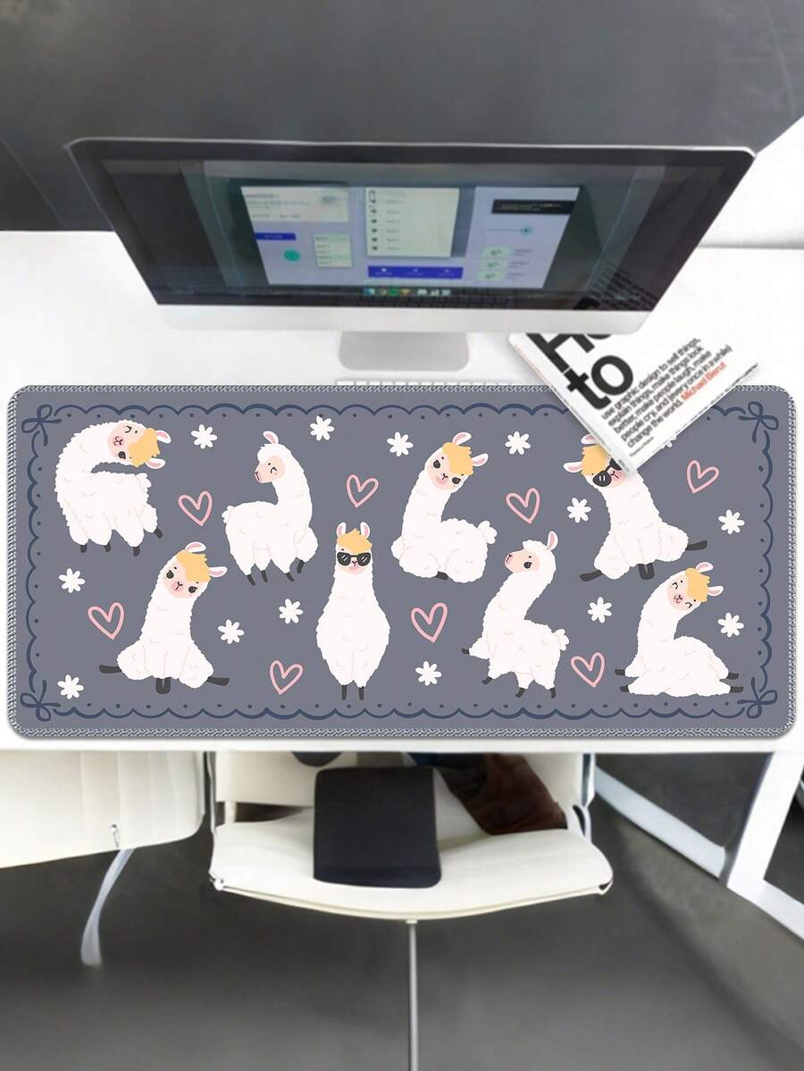 鼠标垫可水洗防滑橡胶底座锁边卡通可爱白色绵羊鼠标垫游戏桌垫电脑键盘垫笔记本电脑办公家用 - 彩色 - 查看 1