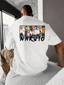 Hombres Negro y Blanco 100% Algodón Camiseta Suave Transpirable Camiseta de Manga Corta con Impresión Anime Pareja Suelta de Manga Corta 195g Manga corta de verano con estampado "NARUTs" - Blanco (parte posterior) - Ver 3