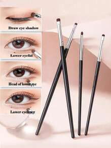 4pcs Precise Horse Hair Eyeliner Brushes, Portable Eye Makeup Kit For Creating Various Eye Makeup Looks, Essential For Daily Commuting