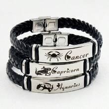 Stainless Steel Constellation Bracelet For Women Men Zodiac Sign Leather Bracelet Wristband Jewelry Birthday Gift