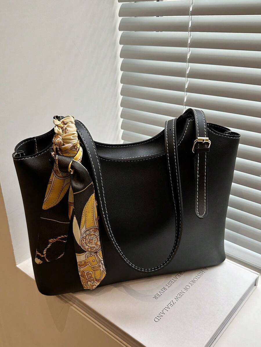 Women Vintage Soft Leather Tote Bag, Large Capacity Personalized Fashion Handbag, Simple Office Commuter Shoulder Bag, Spring 2025