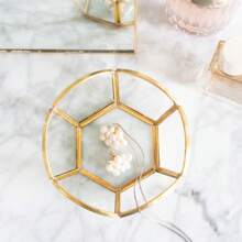 2 Pack Brass And Glass Gold 4.4 Tabletop Trinket Tray With Drative Petals