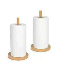 1 pieza Soporte de papel higiénico de madera/bambú, dispensador de caja de pañuelos de pie para cocina, baño, dormitorio, versión estándar de 24.5 cm de altura, versión extendida de 28 cm de altura - Caqui - Ver 4