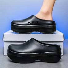 Zuecos de chef para hombres con cierre, punta cerrada, respirables, antideslizantes, cómodos, de fácil deslizamiento, funcionales para la cocina, ligeros, flexibles, para el verano, zapatos de trabajo de moda negro para tallas grandes