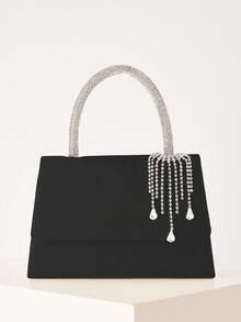 REMANLAND 闪亮晚装手包、优雅时尚信封包、水钻装饰手提包、女士婚礼派对腕包 - 黑色 - 查看 3