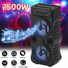 Dazone Portable Bluetooth Speaker Dual 3-In Woofer Wireless Stereo Speaker Subwoofer USB Rechargeable Heavy Bass LED Party PA Sound System AUX FM Remote Control LED Light Handle - Dual 3-in Woofer - View 4