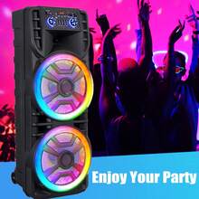 Dazone 2800W Portable Bluetooth Speaker Dual 12" Subwoofer With Wireless Microphone, Professional Rechargeable Heavy Bass Sound LED Party PA System Karaoke DJ Disco LED Light AUX FM Remote Control Handle Wheels Wireless Stereo Trolley Speaker - RGB Wired Mic - View 5
