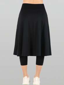 RUNONWHEELS 5 Women's High Waist Knee-Length Tennis Skorts With Pockets, 3/4 Length - Black - View 6