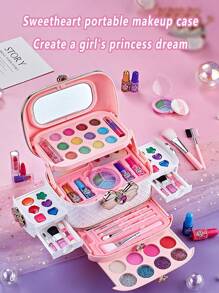 1pc Kids Pretend Makeup Set, Girls Makeup Palette, Princess Handbag, Cosmetic Beauty Vanity Kit, Lipstick, Eyeshadow, Kids Birthday Gift