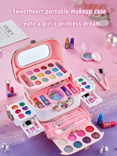 1 Stück Kinder Schminke Set zum Spielen, Mädchen Make-up Palette, Prinzessin Handtasche, Kosmetik Beauty Schminktisch Set, Lippenstift, Lidschatten, Geschenk zum Geburtstag für Kinder