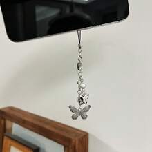 Y2K Style Originative Design Silver & Black Silver Butterfly Metal Beads Chain Charm, Fit For Bag, Phone, Keychain, Necklace - Silver - View 8
