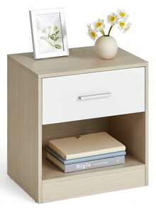 Bedside Table, Side Table With Drawer, Handle, Open Compartment, End Table, For Bedroom, Living Room, Natural Beige And Cloud White - Natural Beige and Cloud White - View 6