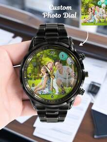 1 Pc, Custom Men's Business Watch, Personalised Photo Dial, Waterproof Alloy Watch, Customize Your Own Watch With Pictures And Words. Customised Fashion Men's Quartz Watch, Non-Mechanical Watch, Suitable For Both Men And Women, High End Gift. This Fashion Watch Is Suitable For Mums, Wives, Dads, Husbands, Boyfriends And Girlfriends To Express Your Love On Holidays Or Birthdays.