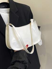 Solid Color Embossed Geometric Shoulder Bag With Zipper For Women, Fashion Retro Zipper Casual Waterproof Handbag For Teen Girls, Women, College Students, Suitable For Office, Work, Business, Commuting