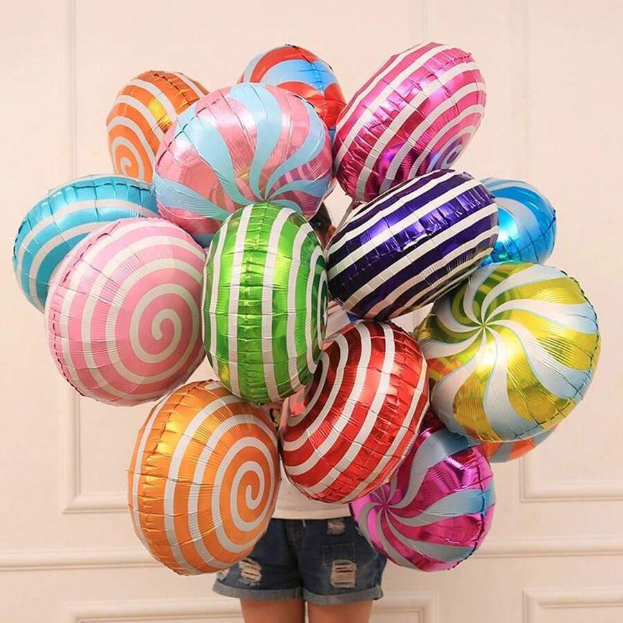 10pcs 18inch Round Candy Balloons Windmill Balloon Lollipop Helium Balloons Christmas Candy Balloon Christmas Decorations Wedding Birthday Party Decorations,Christmas - Multicolor - View 1