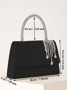 REMANLAND 闪亮晚装手包、优雅时尚信封包、水钻装饰手提包、女士婚礼派对腕包 - 黑色 - 查看 5