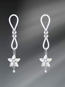 CIZME Faux Nipple Piercing Fake Nipple Rings Fake Nipple Piercing, Y2K Heart White Pearl Flower Bowknot Dangle Pink Purple Blue Beaded Ball Clip On Nipple Rings Non Piercing For Women Stainless Steel Rubber Faux Nipple Piercing