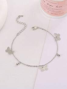 1pc Women's Hollow Butterfly Anklet, Elegant & Fashionable European Style, Minimalist Summer Beach Foot Jewelry - Silver - View 2