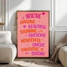 1 Pieza de Lienzo Colgante, Pintura Decorativa Enmarcada, Arte de Pared, Carteles, Vintage, Decoración Moderna, Citas, Impresión "Eres Increíble", Póster de Afirmación Positiva Rosa, Arte de Pared Rosa Funk de los 70, Impresiones Retro Chicas, Decoración de Dormitorio, Hermoso, Arte Impresionante con Marco Opcional
