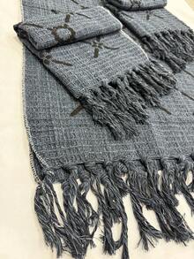 Kitchen Set Geometric Runner Kit 3 Pieces Excellent Quality Thick Fabric Knotted Loom - Xám đậm - Xem 4