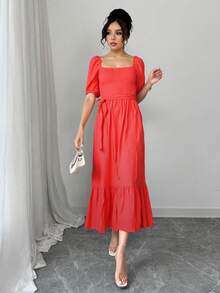 Vestido Largo Elegante para Mujer de Primavera-Verano - Look Fresco y Femenino para Vacaciones y Días Casual - Rojo - Ver 5