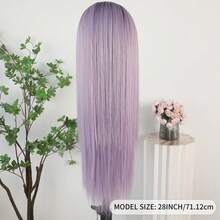 Purple Color Lace Front Wigs Pre Plucked Hairline Long Straight Wigs For Fashion Women Girls Party Daily Wear Glueless Dark Purple Lace Front Synthetic Wigs 13x4 Free Part Heat Resistant Fiber Hair 28 Inch 180% Density - Màu tím ombre - Xem 9