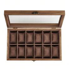 Watch Box With 12 Slots, Watch Case, Solid Wood Watch Box Organiser With Glass Lid, Watch Display Box With Removable Pillows, Gift Idea, Rustic Walnut - Brown - View 8