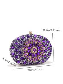 Luxus Strass Dekor Handtasche, kleine Clutch Geldbörse, elegante Abendtasche, Metallketten-Griff, modisch würdevolle Party Handgelenktasche, Braut Hochzeits-Tasche, passend für formelle Bankette, Partys, Hochzeiten, Frauengeschenke - Violett - Übersicht 4