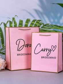 1 pieza Bolsa de regalo personalizada para dama de honor, bolsa de regalo de boda, fiesta de despedida de soltera, bolsa de regalo de cumpleaños, con impresión gráfica, recuerdos de fiesta de despedida de soltera - Rosa - Ver 4