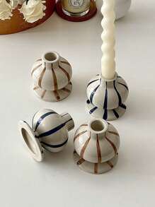 1pc Modern Minimalist Striped Ceramic Candle Holder - Stylish Tabletop Decor Perfect For Festive Table Setting Home Desktop Decor