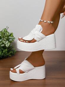 Women's Platform Thick Sole Preppy Bohemian Bow Decor Casual Vacation Fashion Sandals