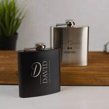 Personalised 6oz Black Initials Hip Flask Gifts Ideas Presents For Wedding Men, For Groomsmen Stag Best Man Groom Gifts Matte,Brunch-Ready - Multicolor - View 3