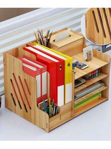 Organizador escritorio oficina madera armable hogar almacenamiento multiusos artículos papelería documentos accesorios fácil instalación resistente - Café integral - Ver 5
