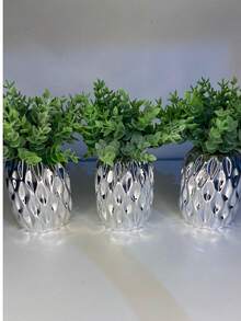 Silver Decorative Pots Kit With Succulents - 3pcs. - Bạc - Xem 3