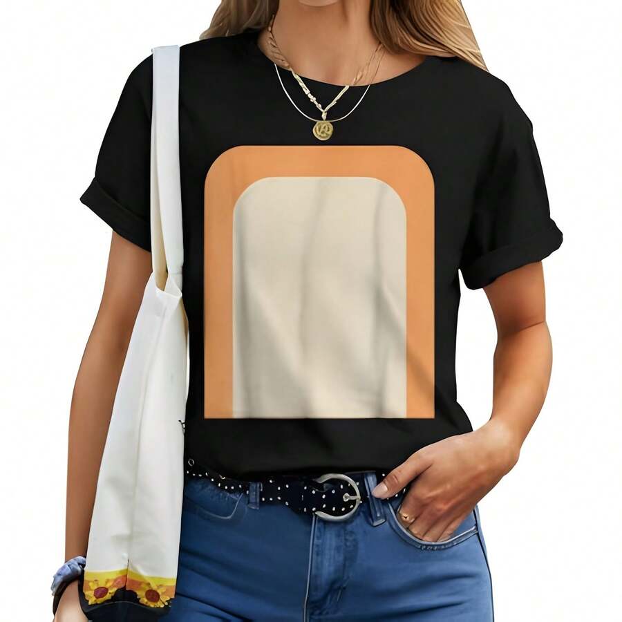 Camiseta de mujer con gráfico de perra Heeler azul y naranja. 100% algodón de 220g, casual, ligera y duradera, cuello redondo, ideal para viajes a la playa, avión, escapadas de fin de semana o aventuras por carretera. Estilo suelto para máximo confort, gráfico estético digno de fotos y reels - Negro - Ver 1