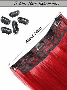 Extensiones Del Cabello Puestas Con Clip, Rectas Y Extra Largas De 20-40 Pulgadas Con Un Peluquín Sintético Rojo Con 5 Clips Para El Uso Diario De Las Mujeres - Rojo - Ver 4