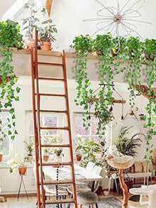 164 英尺人造常春藤假藤，常春藤花环绿叶花环假悬挂植物藤蔓美观绿叶卧室婚礼派对花园墙壁房间装饰 - 綠色 - 查看 6